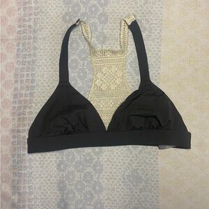 Aerie Charcoal and Cream Bralette with Crochet Back